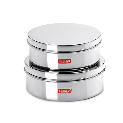 Sumeet Stainless Steel Flat Canisters/Storage Containers Set Of 2Pcs (1.2Ltr,1.5Ltr)