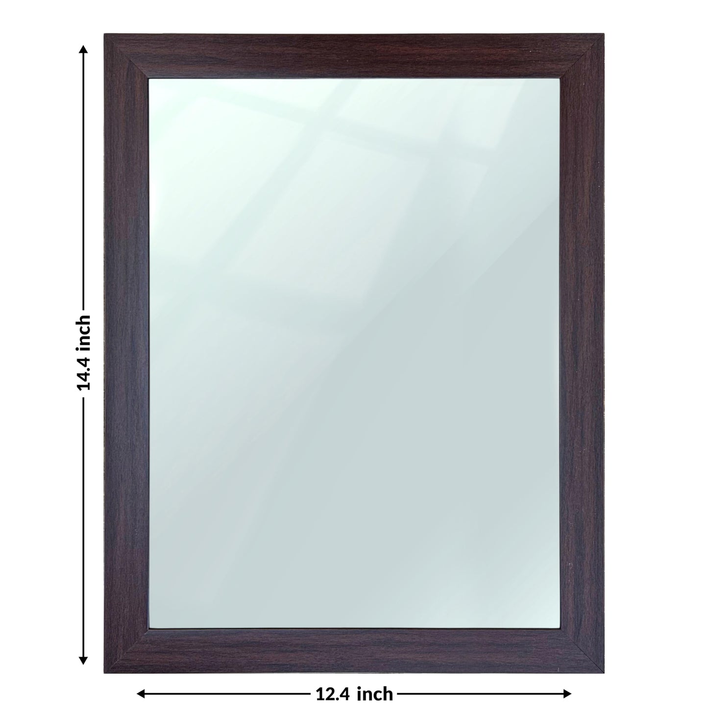 Rectangular Wall Mirror with Synthetic Wooden Frame, Brown Finish, Inner Size 10x12 in, Outer Size 12x14 in
