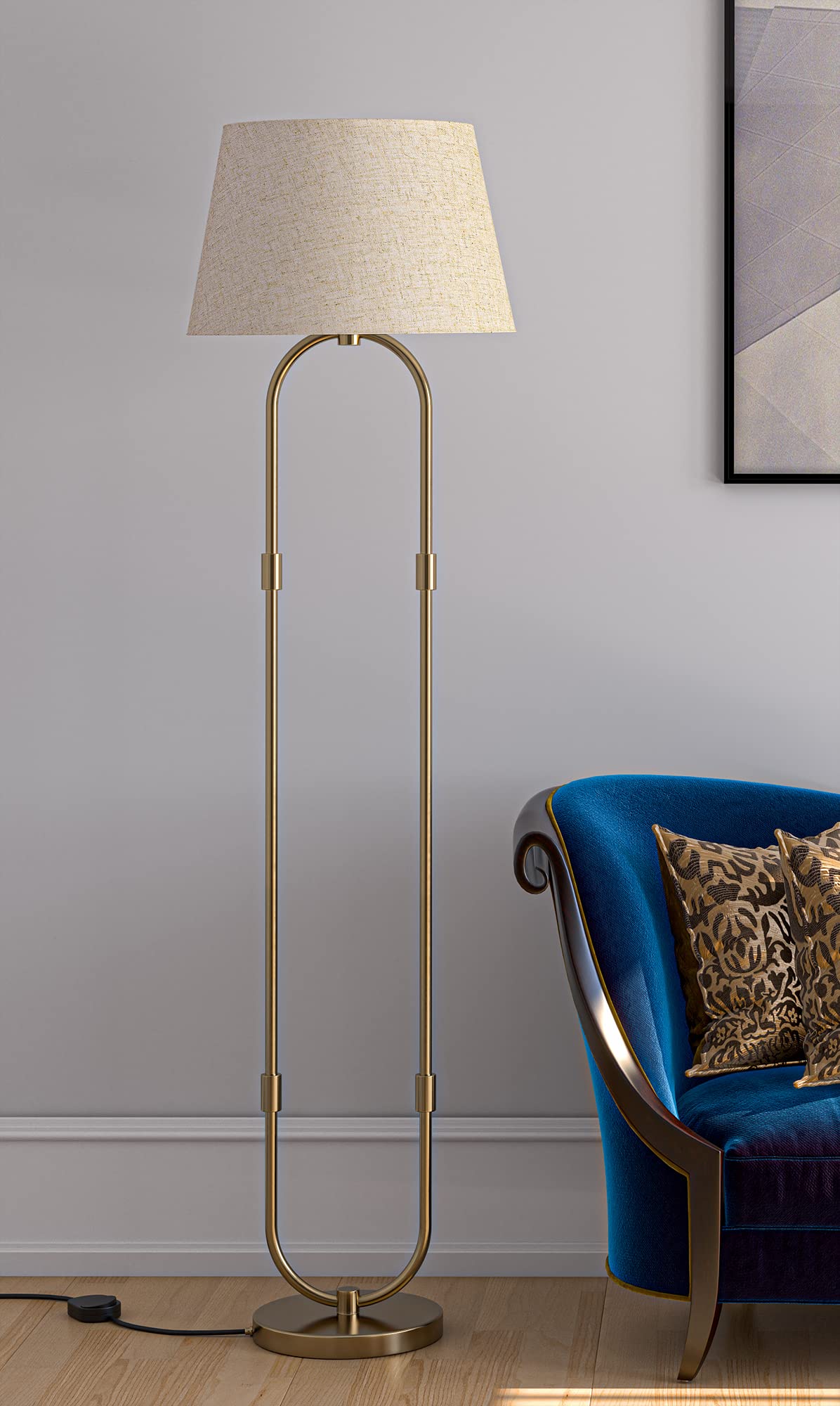 LED Floor Lamp Modern Design Brass Antique Finish 5Ft Height 16 Inches Diameter Off White Lampshade