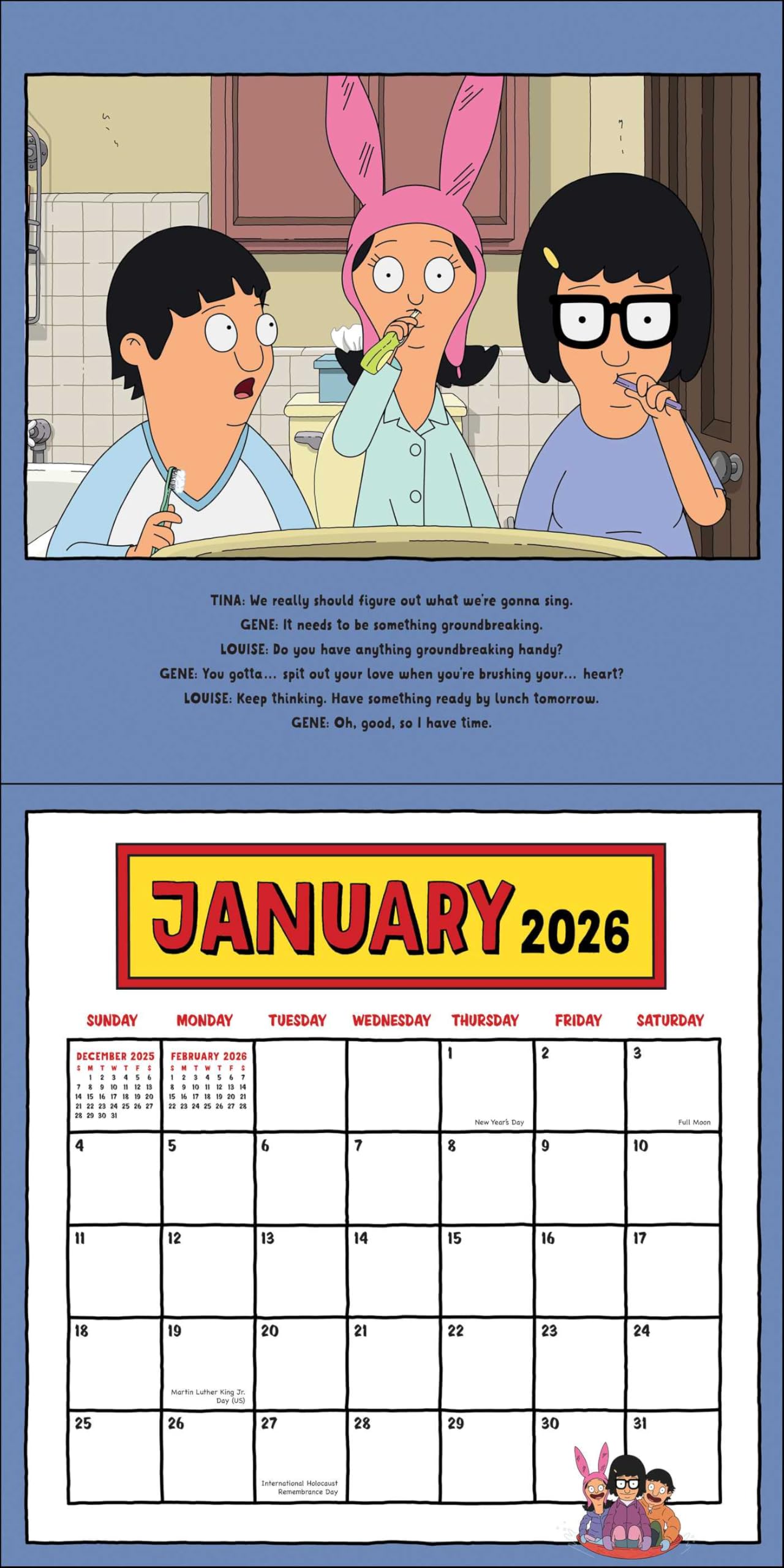 Bob's Burgers 2026 Wall Calendar (Includes Stickers) 