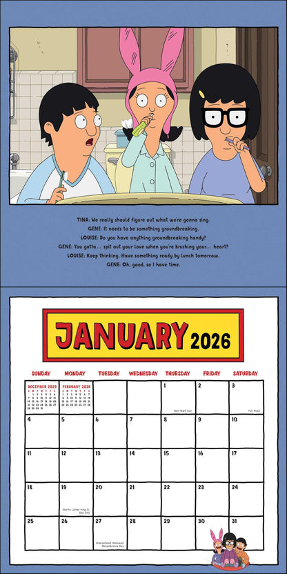 Bob's Burgers 2026 Wall Calendar (Includes Stickers) 