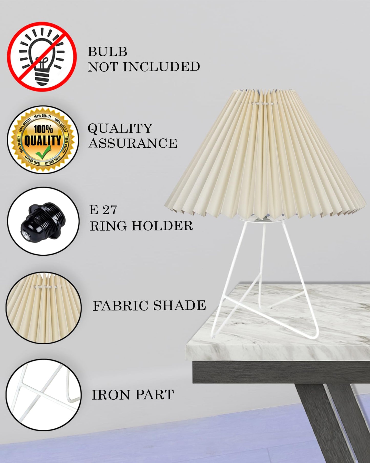 Table Lamp Minimalist Design Metal Base Off-White Fabric Shade 34.7x24x24cm
