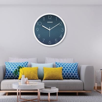 Analog Wall Clock with Silent Movement, 11 Inch, White and Blue, Plastic