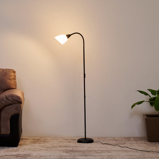 LED Floor Lamp with Movable Shade, Black, Iron, 22 cm x 145 cm