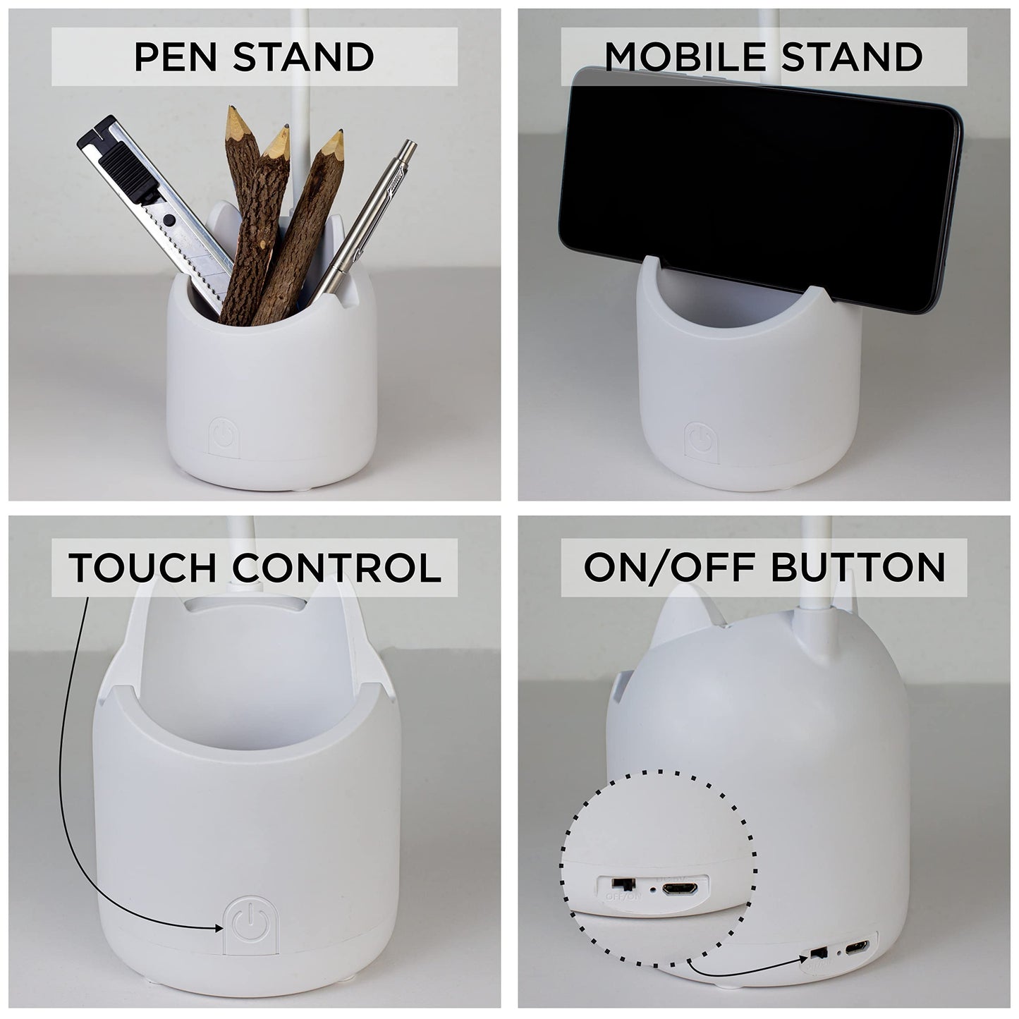 LED Table Lamp with 3 Colour Modes, Plastic, White, Adjustable Gooseneck