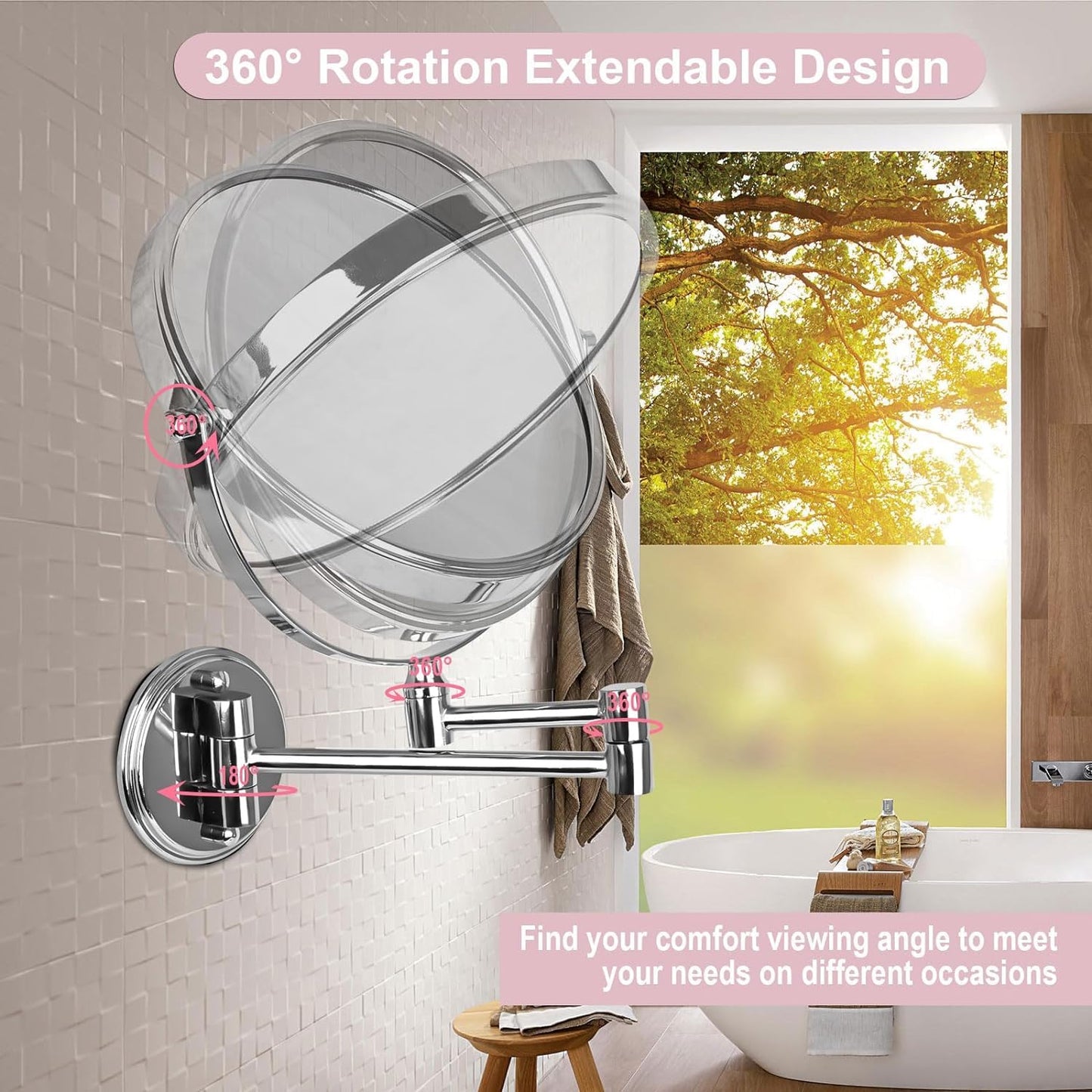 Round Double-Sided Magnifying Makeup Mirror 5X/1X Stainless Steel Silver 8 Inch