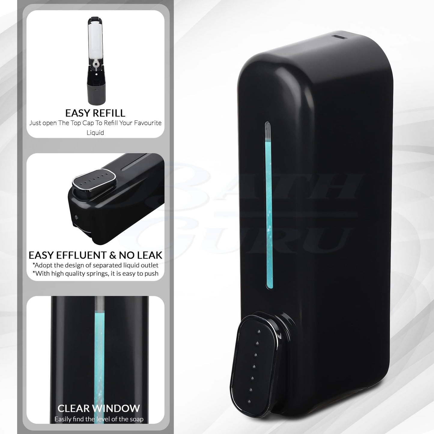 Wall Mounted Soap Dispenser Black ABS 350ml with Wall Mounted Plugs & Screw