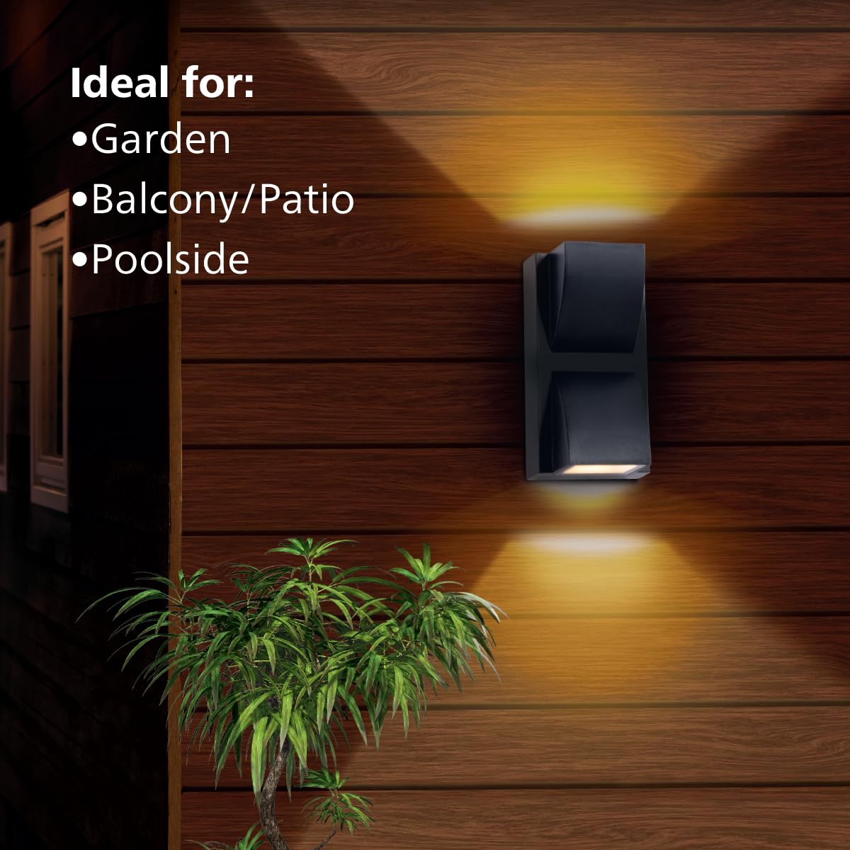 2-Way Decorative Wall Light | Black | Polycarbonate | IP65 Waterproof | 6W | Warm White