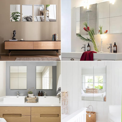 Acrylic Mirror Finish Decorative Wall Tiles - 4pc Pack - 30 x 21 cm - Flexible Self-Adhesive