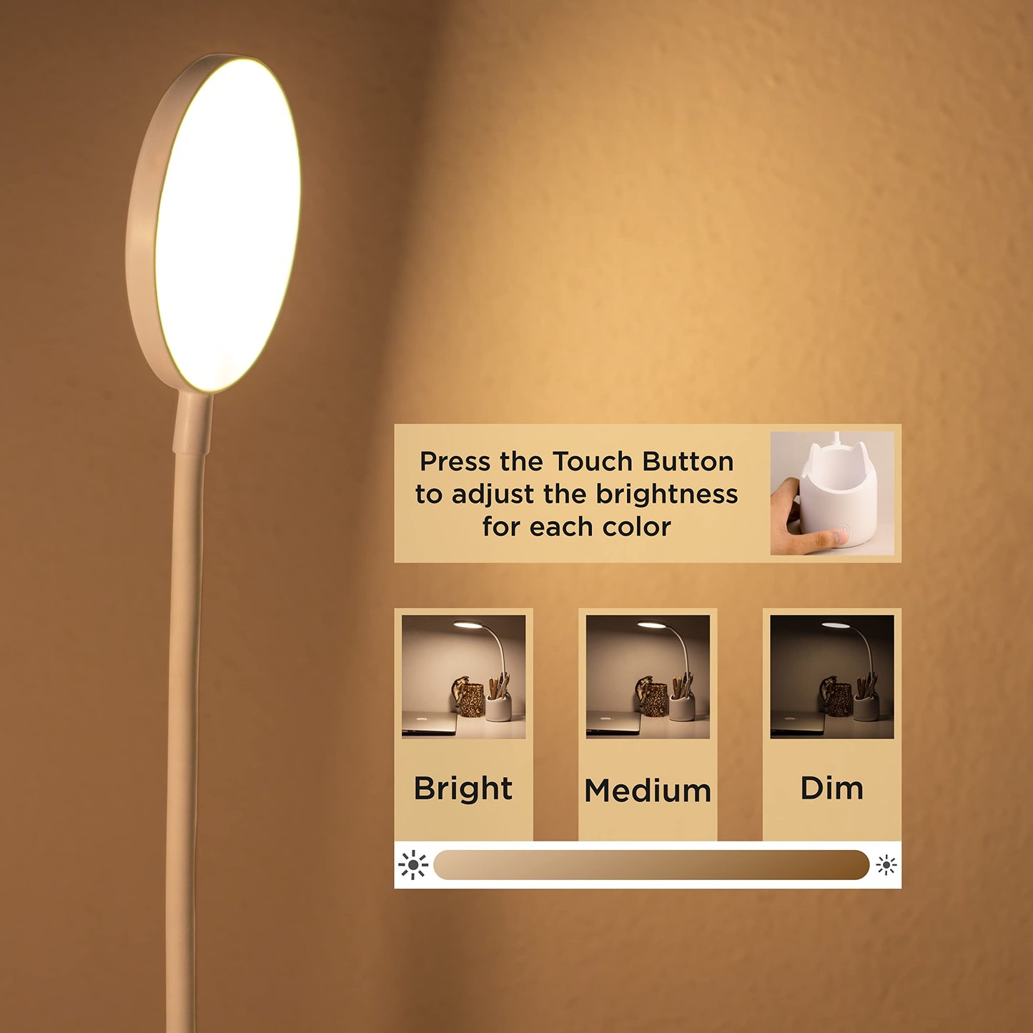 LED Table Lamp with 3 Colour Modes, Plastic, White, Adjustable Gooseneck
