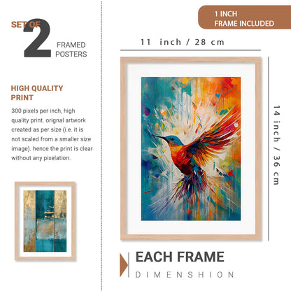 Wall Painting Set of 4 - Rectangular Framed Artwork - 10 inch x 13 inch - Engineered Wood Frame