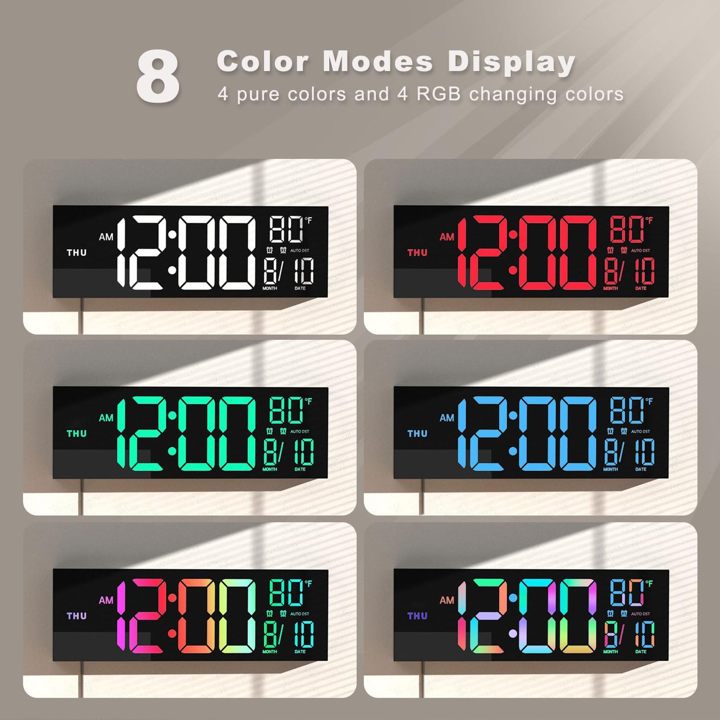 Digital Wall Clock with Remote Control, 16-Inch LED Display, Black