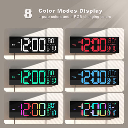 Digital Wall Clock with Remote Control, 16-Inch LED Display, Black