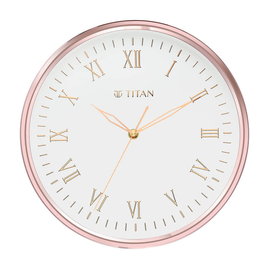 Titan Rose Gold Analog Wall Clock with Silent Sweep Technology, 30 x 30 cm
