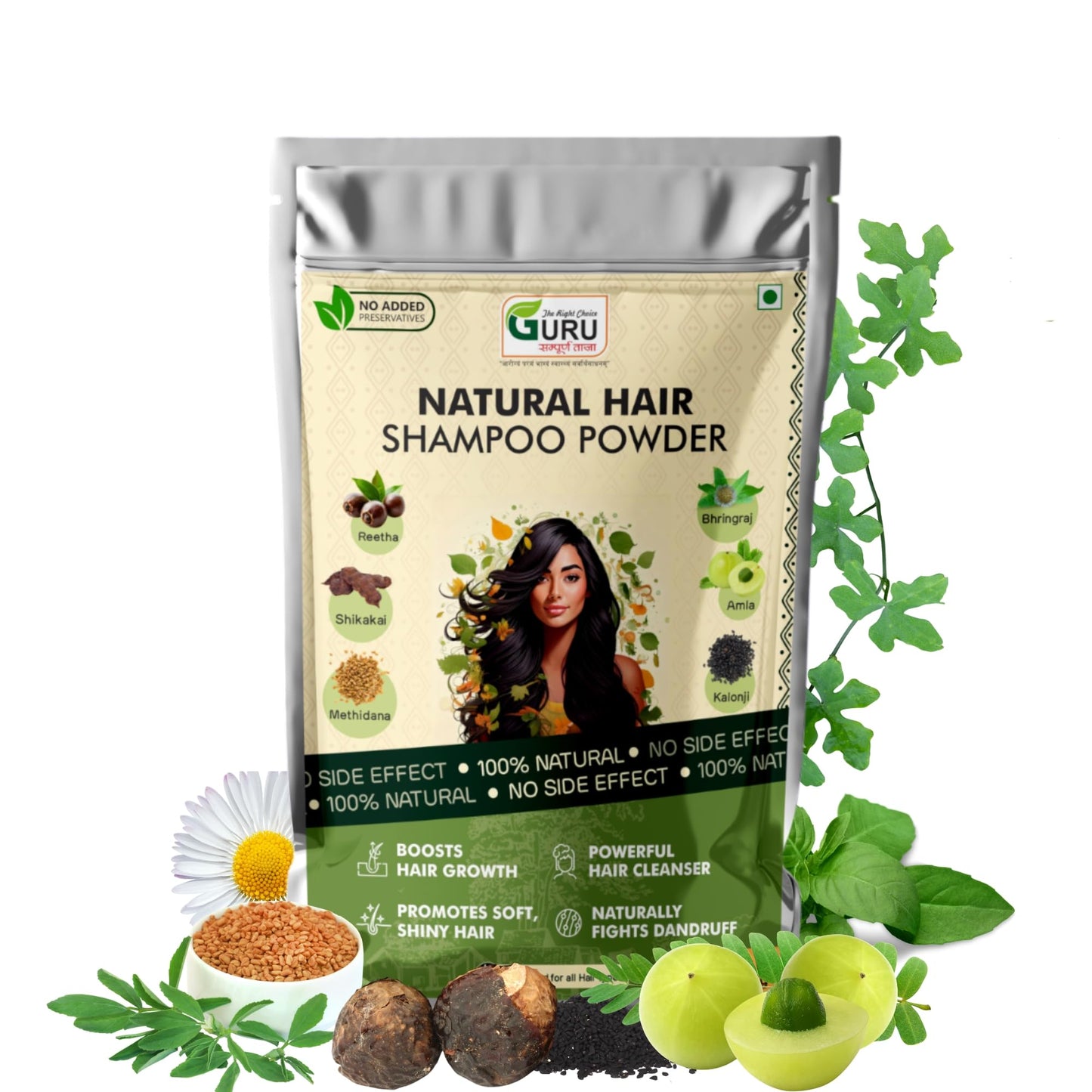 Natural Herbal Shampoo Powder with Amla, Reetha & Bhringraj - 230 gm