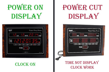 Digital Wall Clock with LED Display, Green Glass, 39.6 cm x 29.6 cm