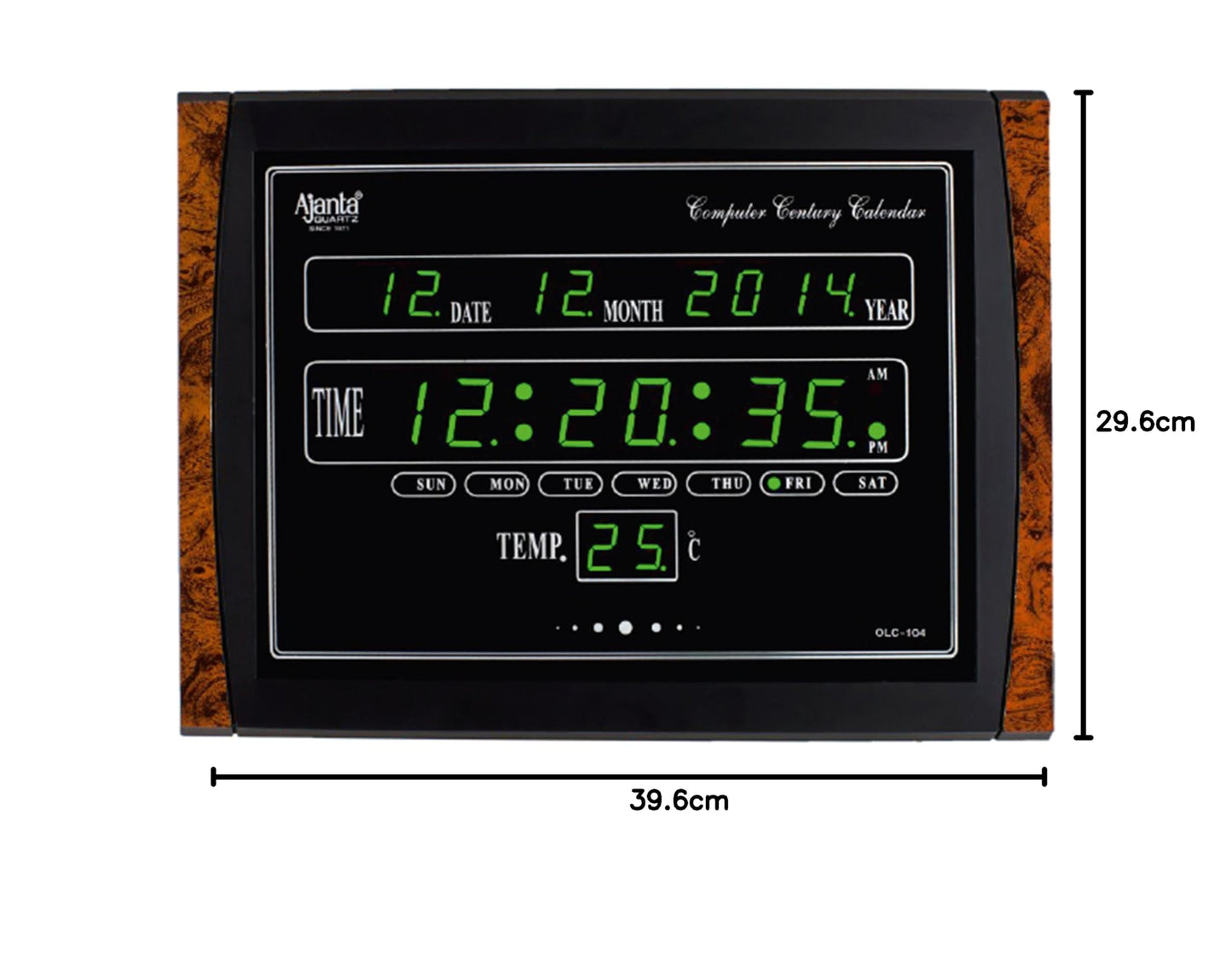 Digital Wall Clock with LED Display, Green Glass, 39.6 cm x 29.6 cm