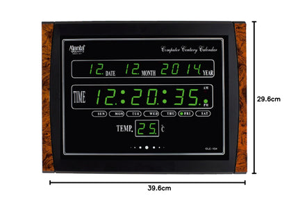 Digital Wall Clock with LED Display, Green Glass, 39.6 cm x 29.6 cm