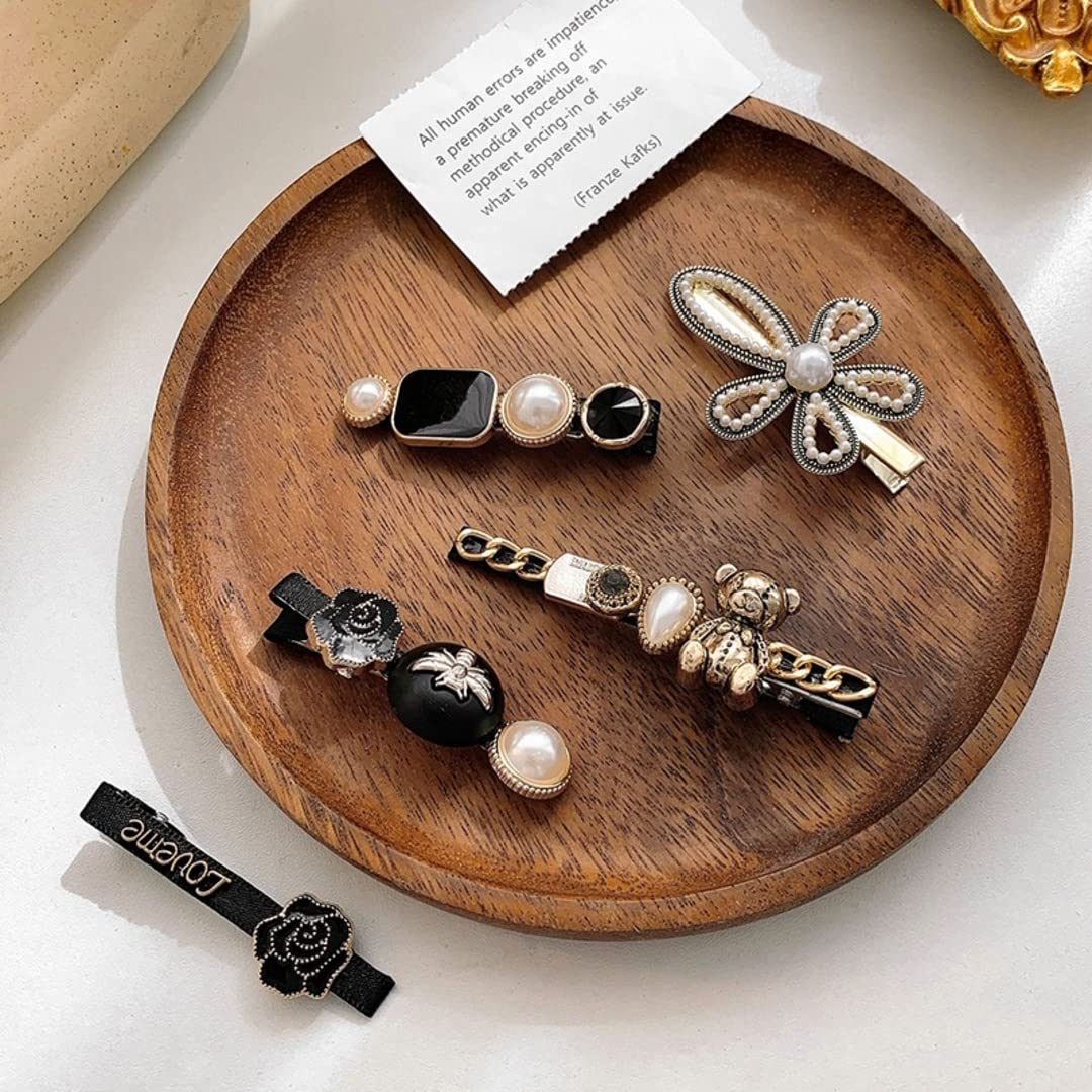 Korean Pearl Rhinestone Hair Clips, Metal Pins (11 Pack)