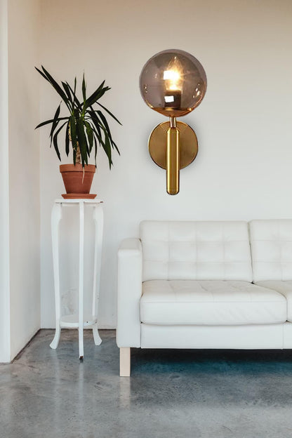 Wall Sconce with Black Shade and Gold/Black Smoke Glass - Metal Wall Light for Living Room and Bedroom