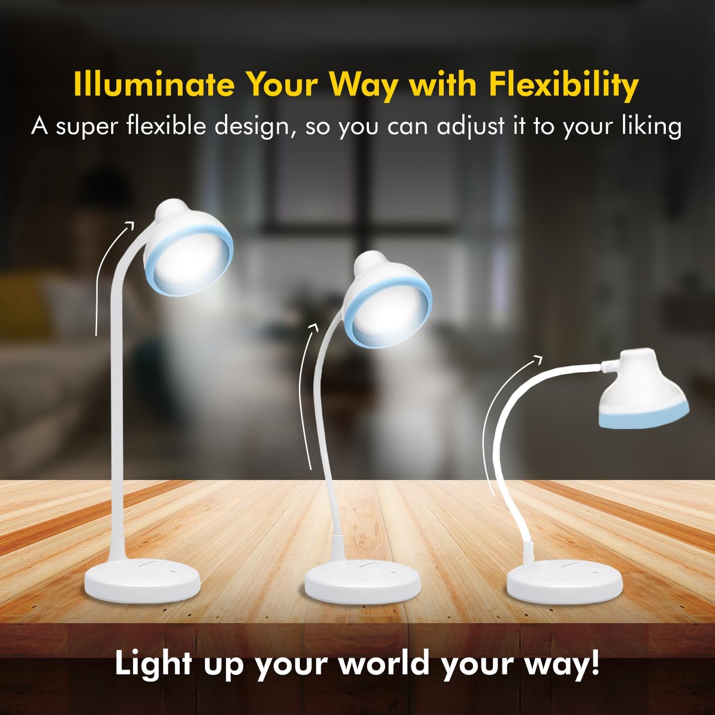 Rechargeable LED Table Lamp with Flexible Design and Dimmable Features, White, ABS