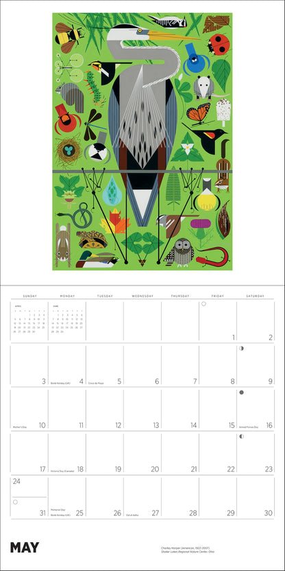 Wall Calendar 2026, Charley Harper Art, 12 Months, Large Grid Design Featuring 12 Artworks