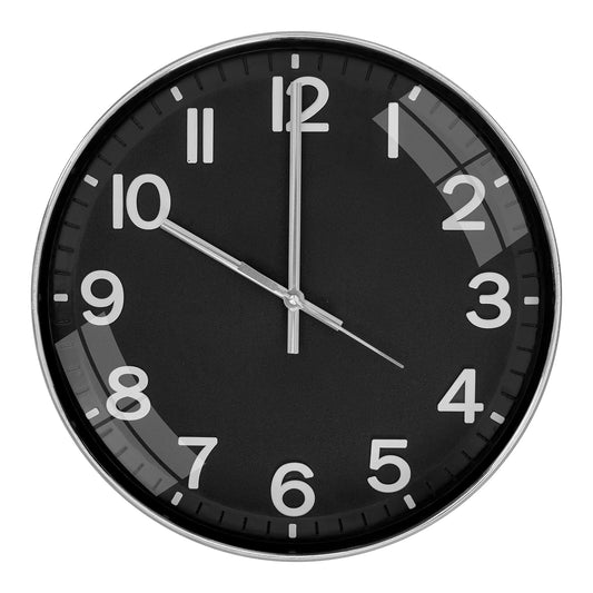 Digital Wall Clock 12" Silent Quartz Decorative Non-Ticking Classic Round Clock, Battery Operated, Easy to Read for Room, Home, Kitchen, Bedroom, Office, or School (Black Silver)