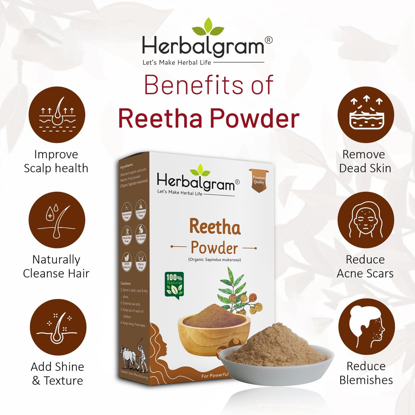 Natural Amla Reetha Shikakai Bhringraj Hibiscus Powder 500g for Hair Care - Pack of 5
