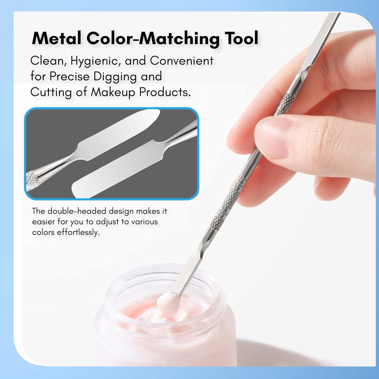 2-in-1 Stainless Steel Makeup Mixing Palette with Spatula, Silver