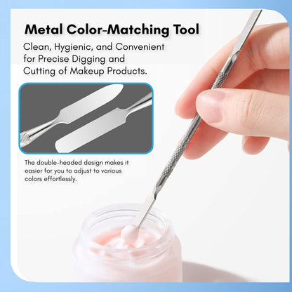 2-in-1 Stainless Steel Makeup Mixing Palette with Spatula, Silver