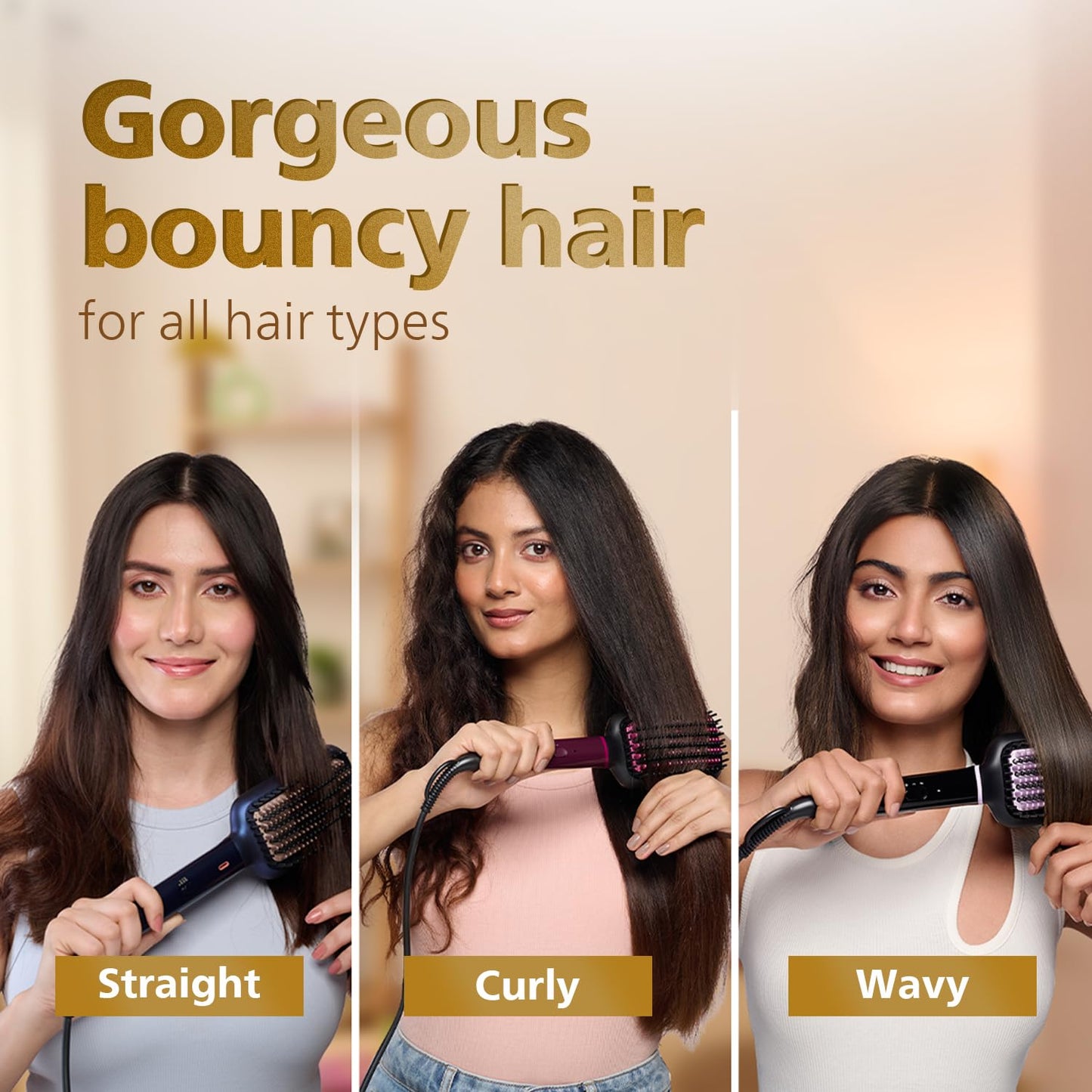 Philips Hair Straightener Brush with Keratin Bristles, 2 Temps