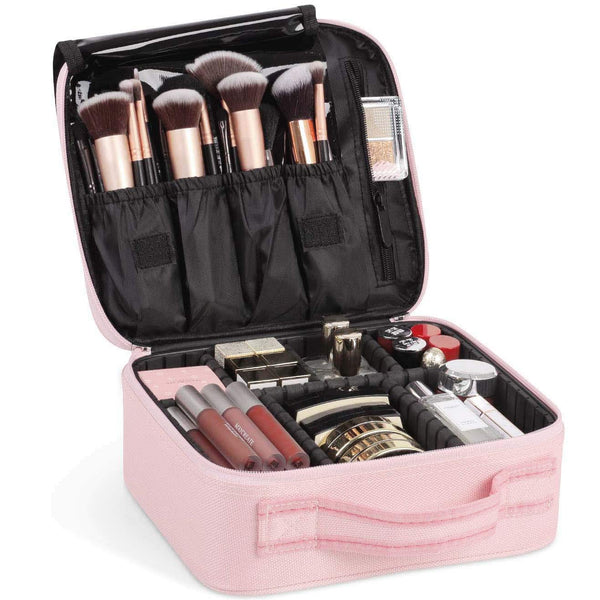 Nylon Makeup Organizer Bag - Adjustable Compartment, Rose Gold