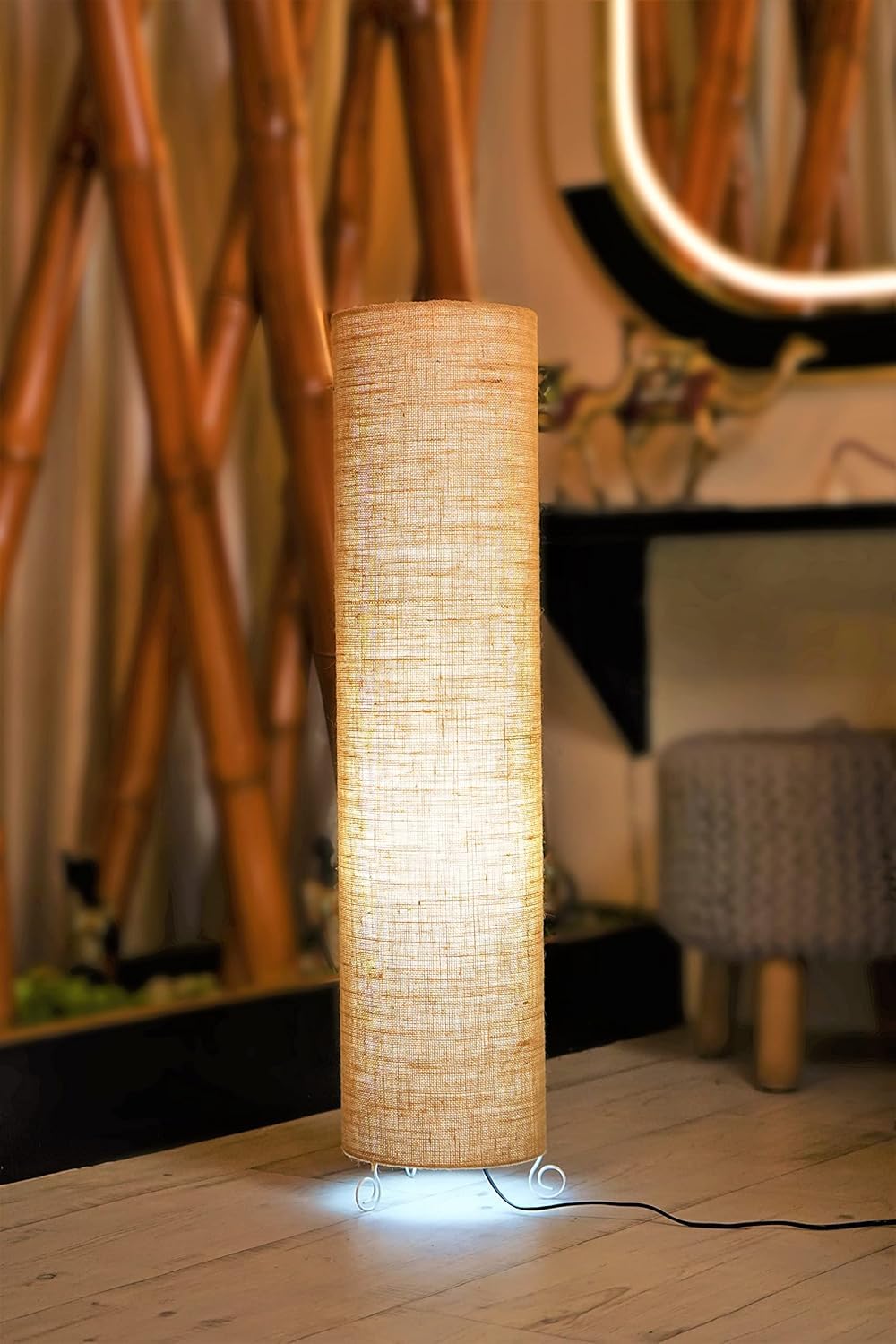 Dimmable Floor Lamp with Cotton Shade - Brown - Modern Design for Living Room, Bedroom, Office