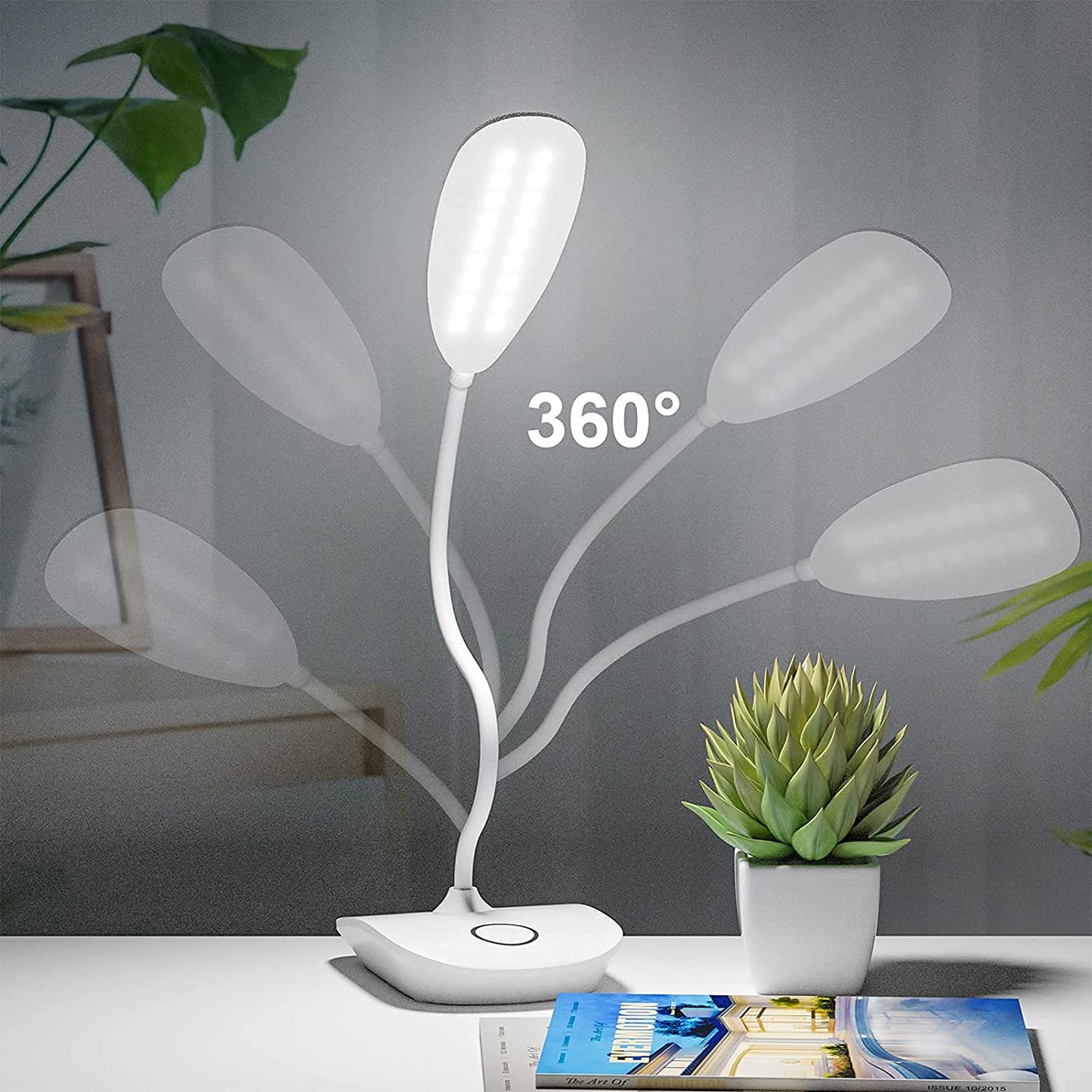Rechargeable LED Desk Lamp with Touch Control and Adjustable Brightness - 8W, 2000mAh Battery, Gooseneck Design