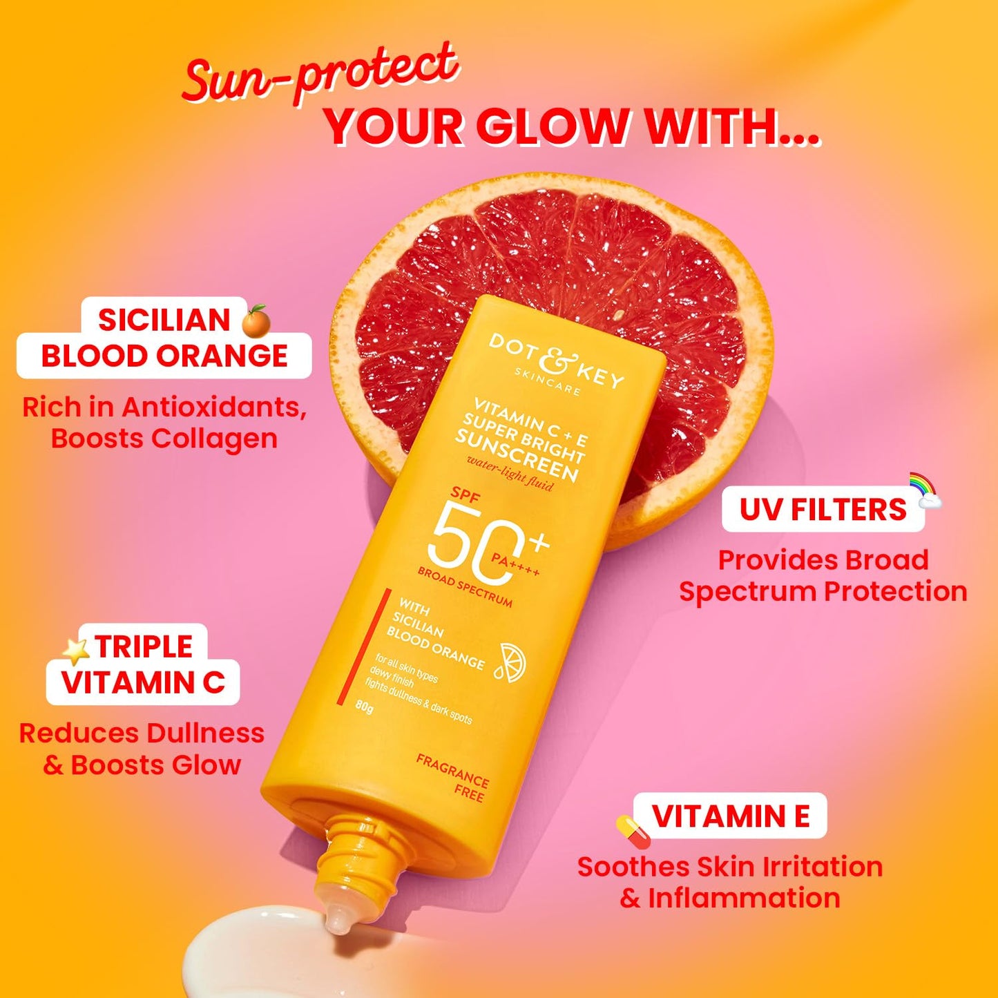 Vitamin C + E Super Bright Sunscreen SPF 50 - Water-Light, Non-Sticky, All Skin Types