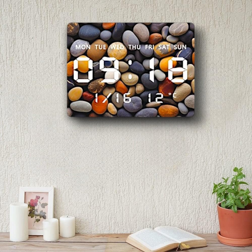 Digital Wall Clock with LED Display, USB Powered, 27x20cm, Pebble Color