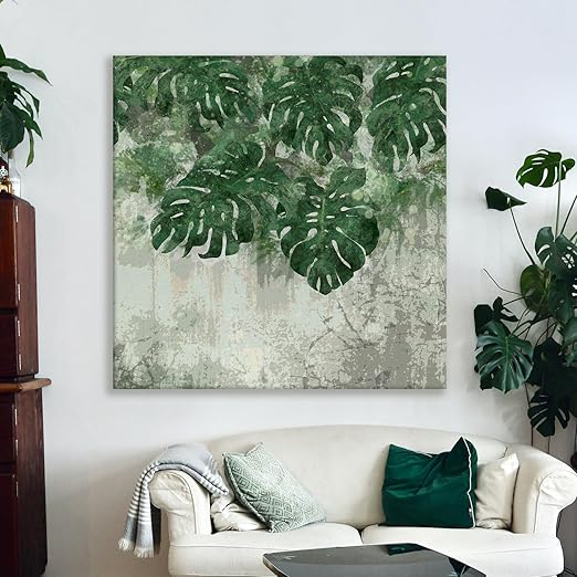 Abstract Botanical Wall Painting Canvas Art Tropical Leaf 24 Inch x 24 Inch