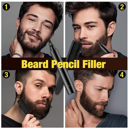 Beard Pencil Filler & Brush Set - Black, Waterproof, Sweatproof