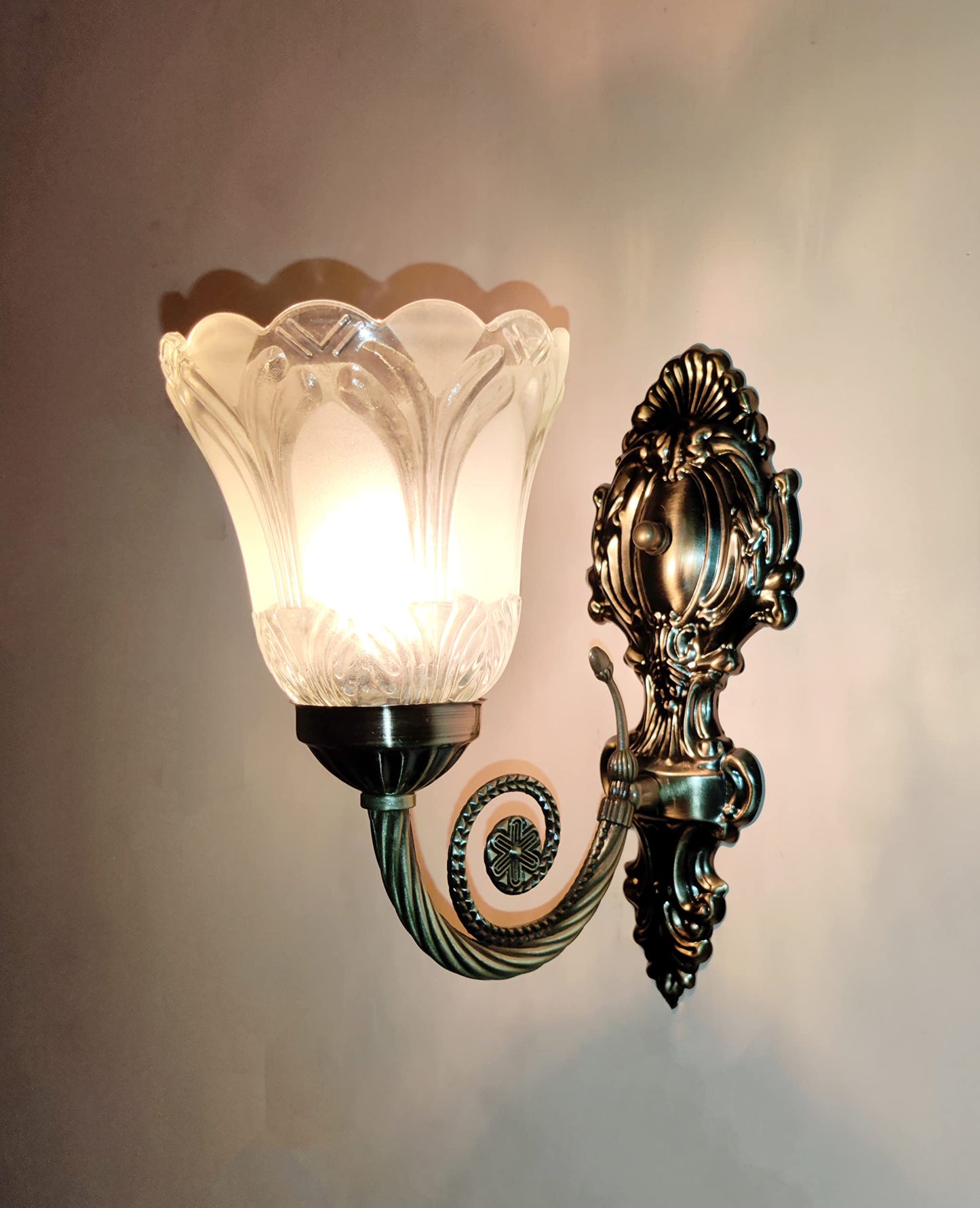 Wall Mounted Lamp with Glass Shade - Black Metal - Contemporary Design - E27 Bulb Compatible