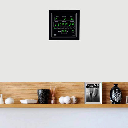 Digital LED Square Wall Clock - Green - 25.4 cm - Plastic - Battery Powered
