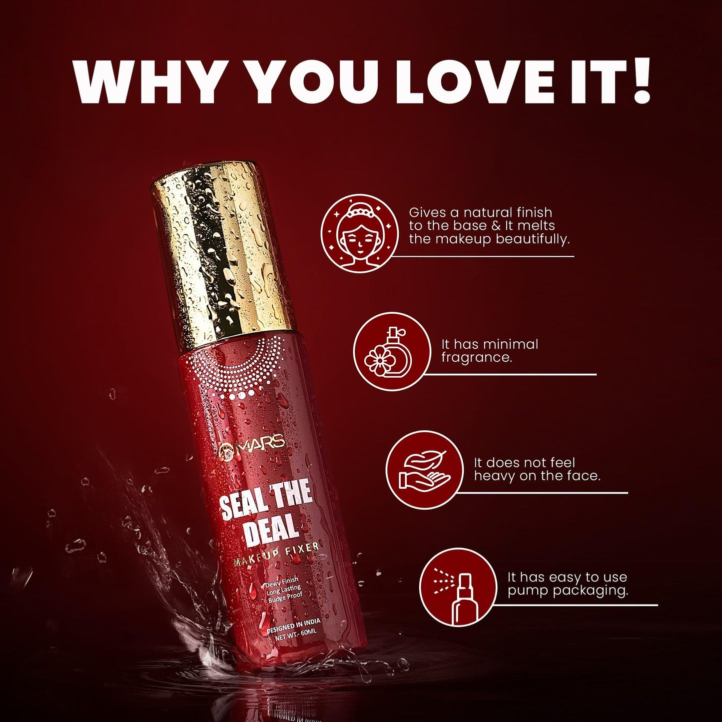 Long-Lasting Makeup Fixer Spray with Hyaluronic Acid, 60ml