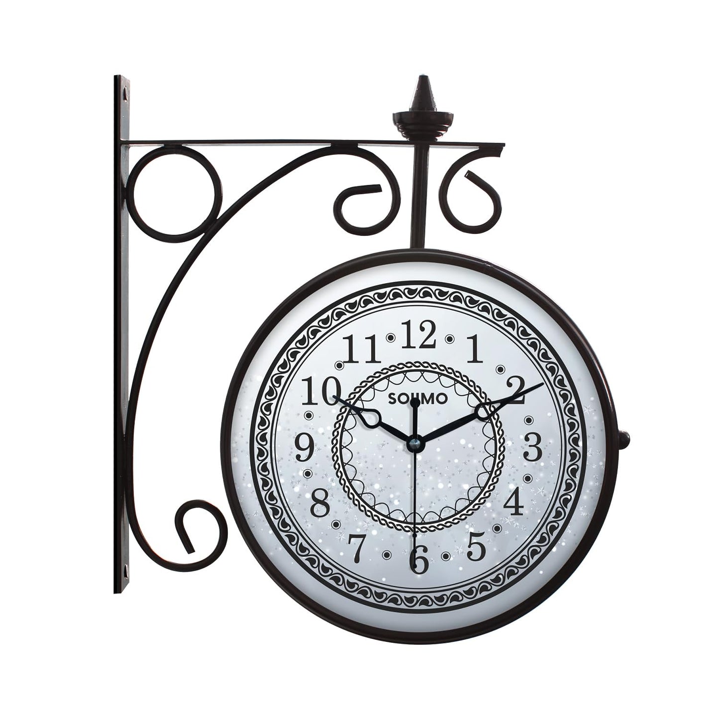 Double Sided Vintage Wall Clock, 8 Inch, Black Metal, Analog, Battery Powered