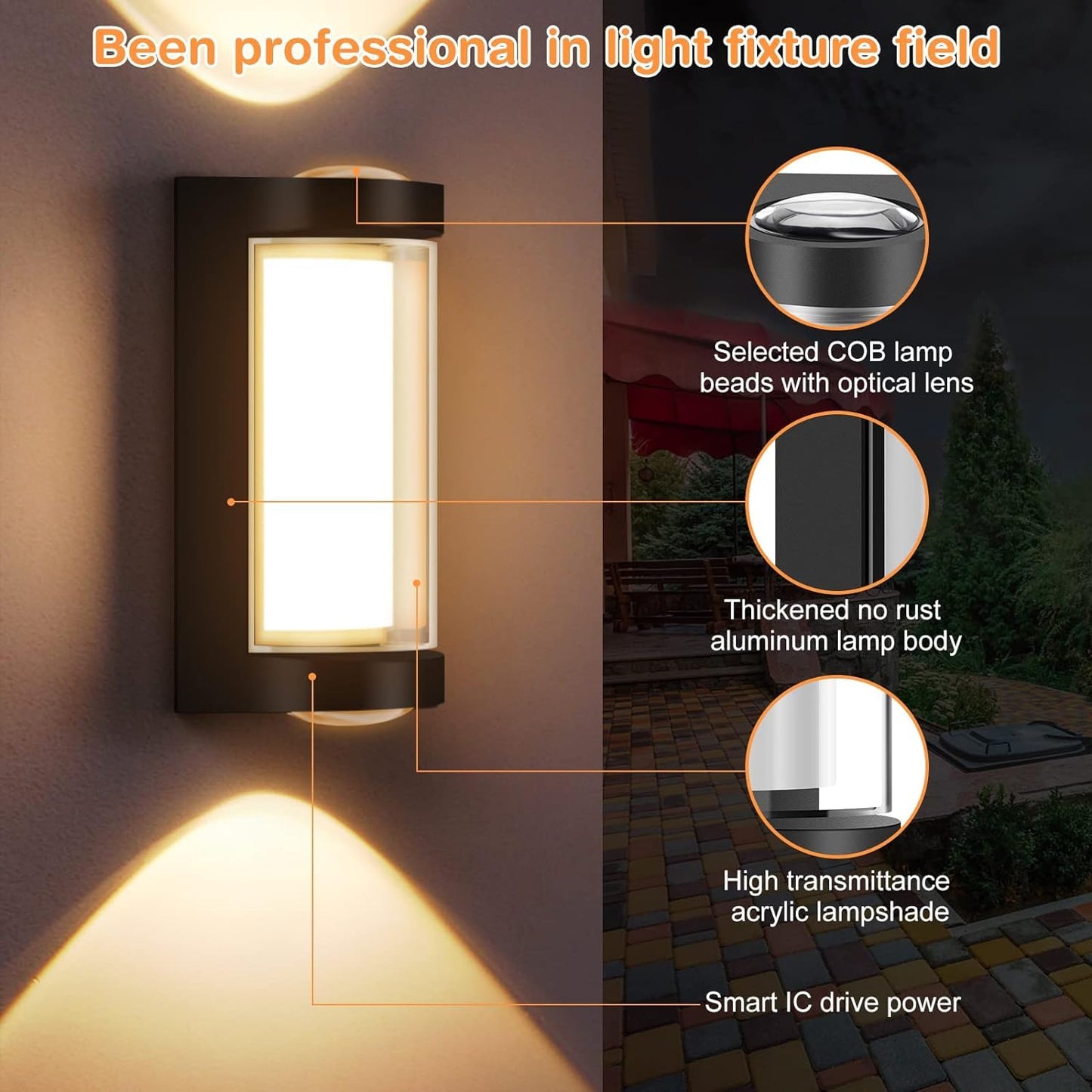 LED Wall Light Outdoor Waterproof 4 Watt Aluminium Modern Design 2-Pack