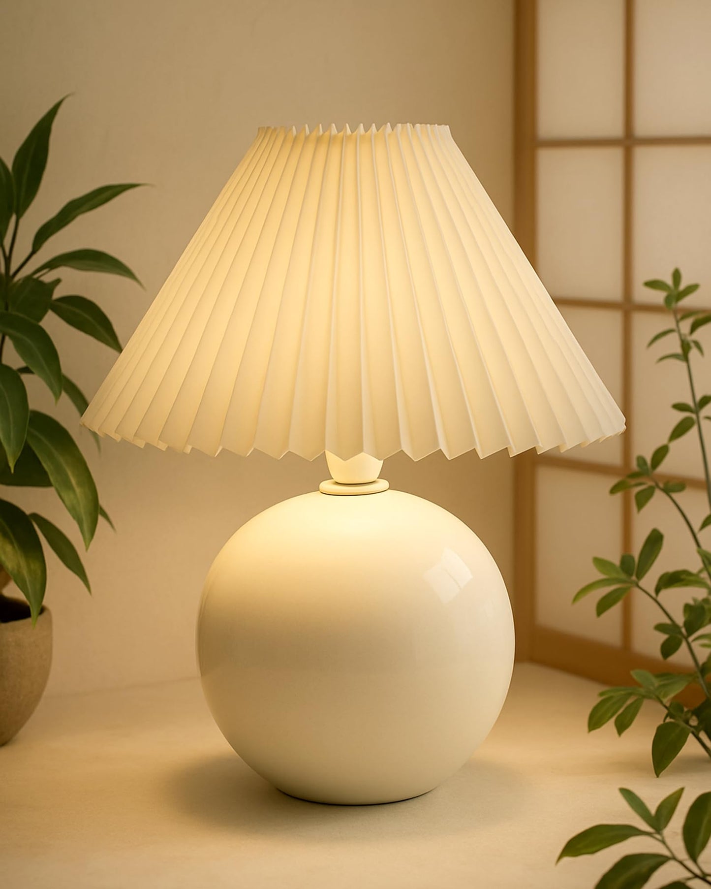 Ceramic Table Lamp with Fabric Shade - Modern Design - 1 E27 Bulb - 60W Max - White