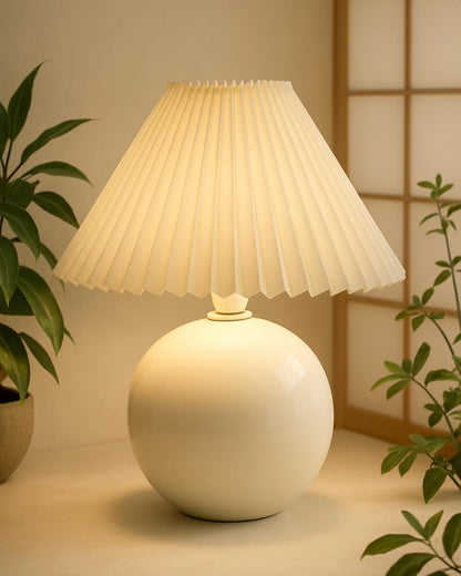 Ceramic Table Lamp with Fabric Shade - Modern Design - 1 E27 Bulb - 60W Max - White