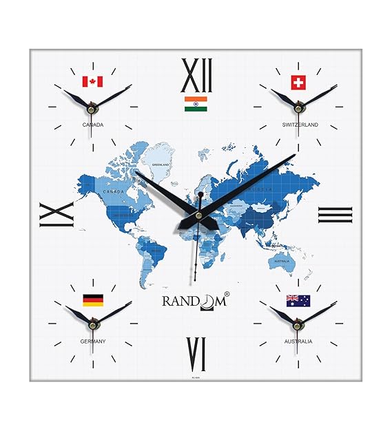 RANDOM Silent Movement World Wall Clock with Different Time Zones for Home/Living Room/Bedroom/Office/Shops/Dining Hall Stylish Clock - Multi - 9345