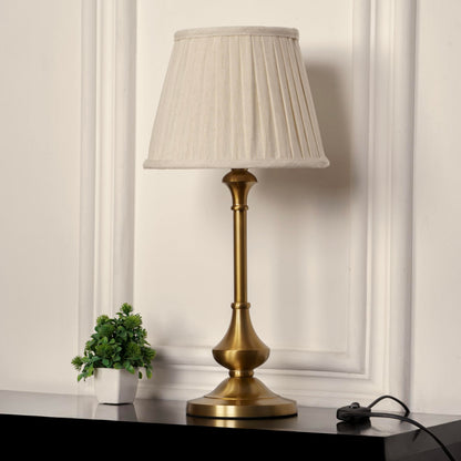 Table Lamp Antique Brass Gold Finish 10 Inch Off White Lampshade LED