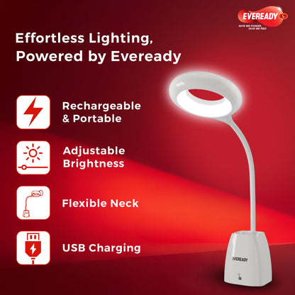 LED Table Lamp with Flexible Gooseneck, 3-Step Touch Dimming, USB Charging - Portable Light for Home & Office