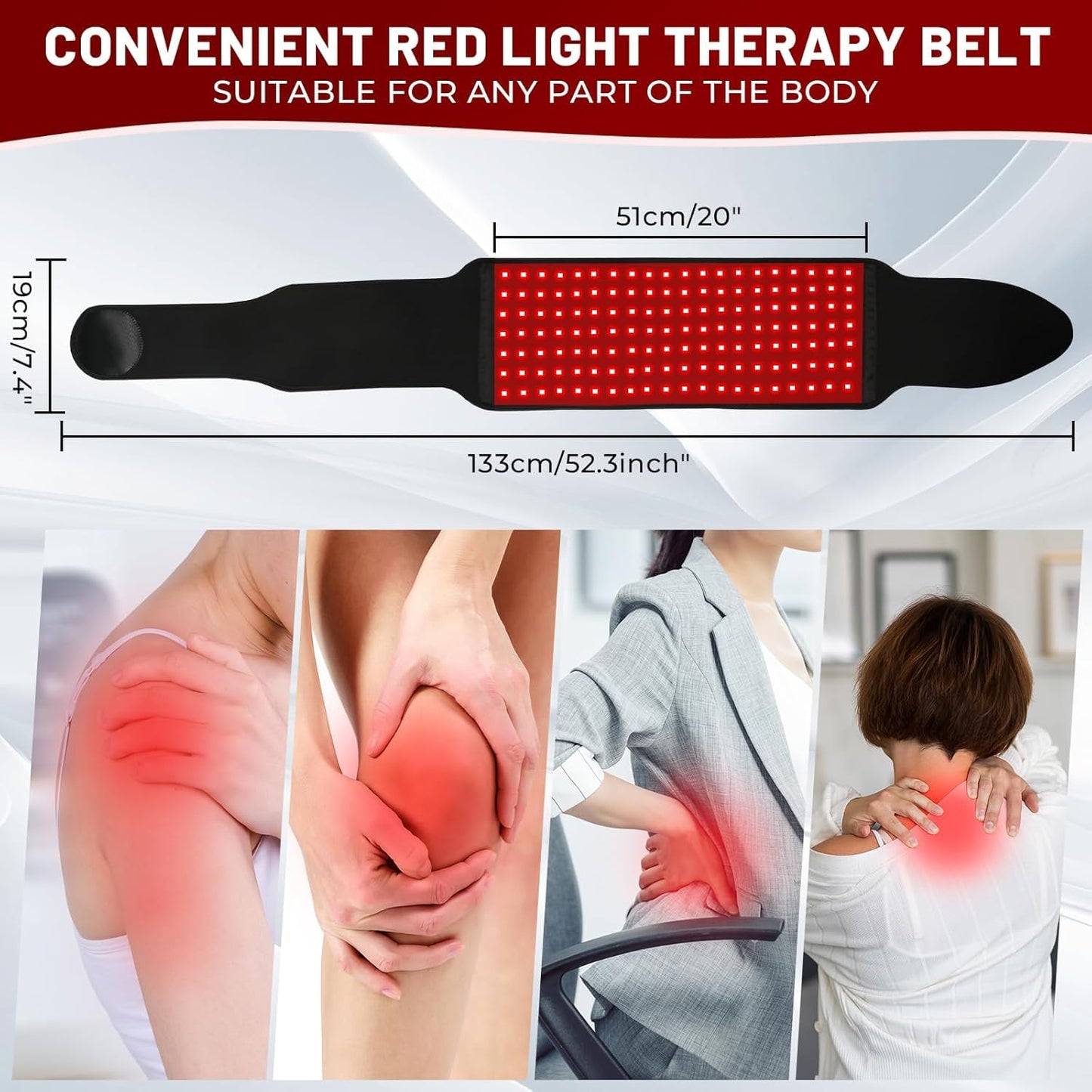 Red Light Therapy Belt Wrap with Timer, 660nm & 850nm, 315 LEDs, Adjustable Size for Back and Muscles