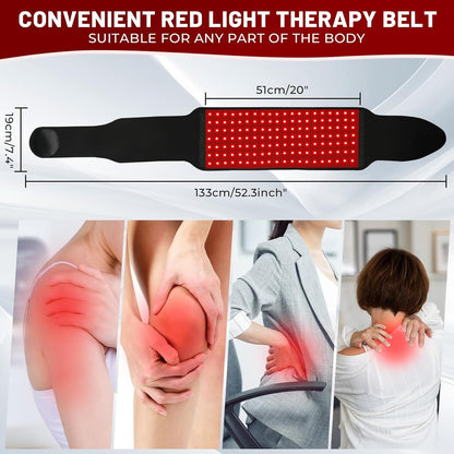 Red Light Therapy Belt Wrap with Timer, 660nm & 850nm, 315 LEDs, Adjustable Size for Back and Muscles
